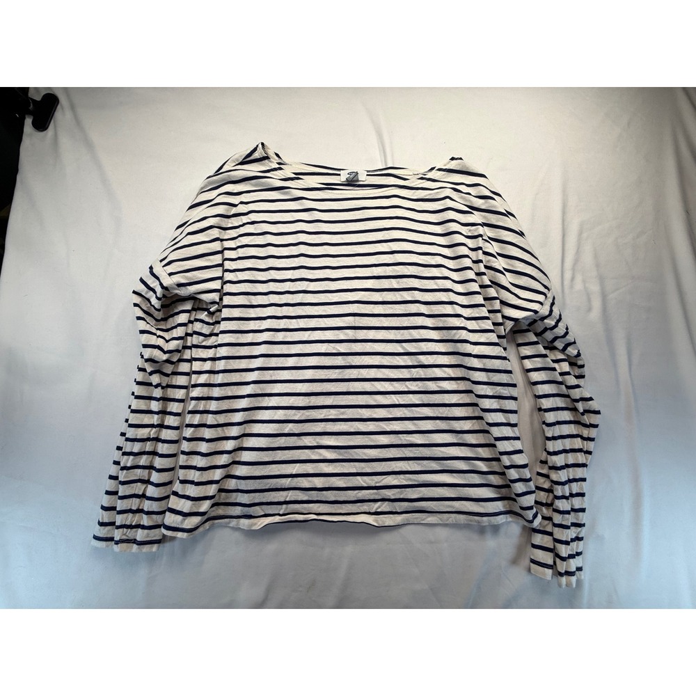 Old Navy Womens XL Top Long Sleeve Striped Boat Neck Navy Blue White Casual XL